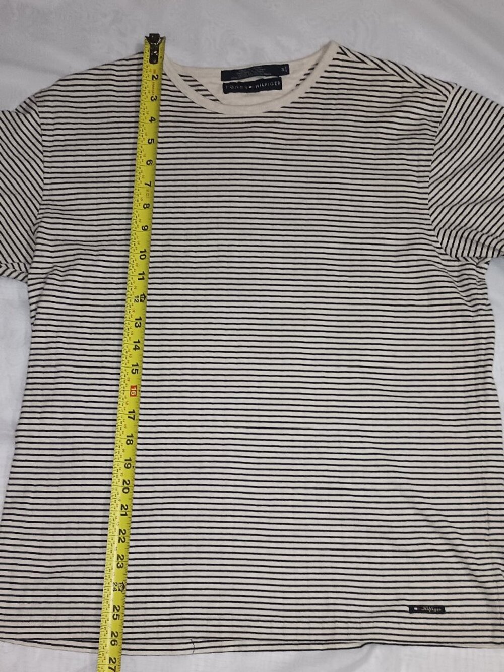 Tommy Hilfiger Shirt Men's Medium Blue Striped Short Sleeve Crew Neck Pullover